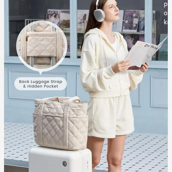 Puffer Tote Bag for Women, Puffy Work Handbag, Travel Shoulder Carry On Bag with